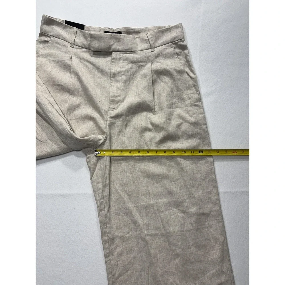 Banana Republic Dress Pants Womens 14 Beige Linen Wide Leg High Rise Relaxed